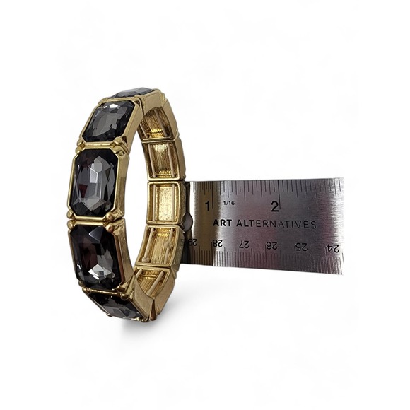 Lia Sophia Matte Gold Stretch Bracelet Versailles w/ smoke grey Cut Crystals - Picture 6 of 7